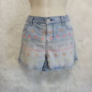 cherokee cute tribal design triforce neon color cut off denim shorts xl acidwash